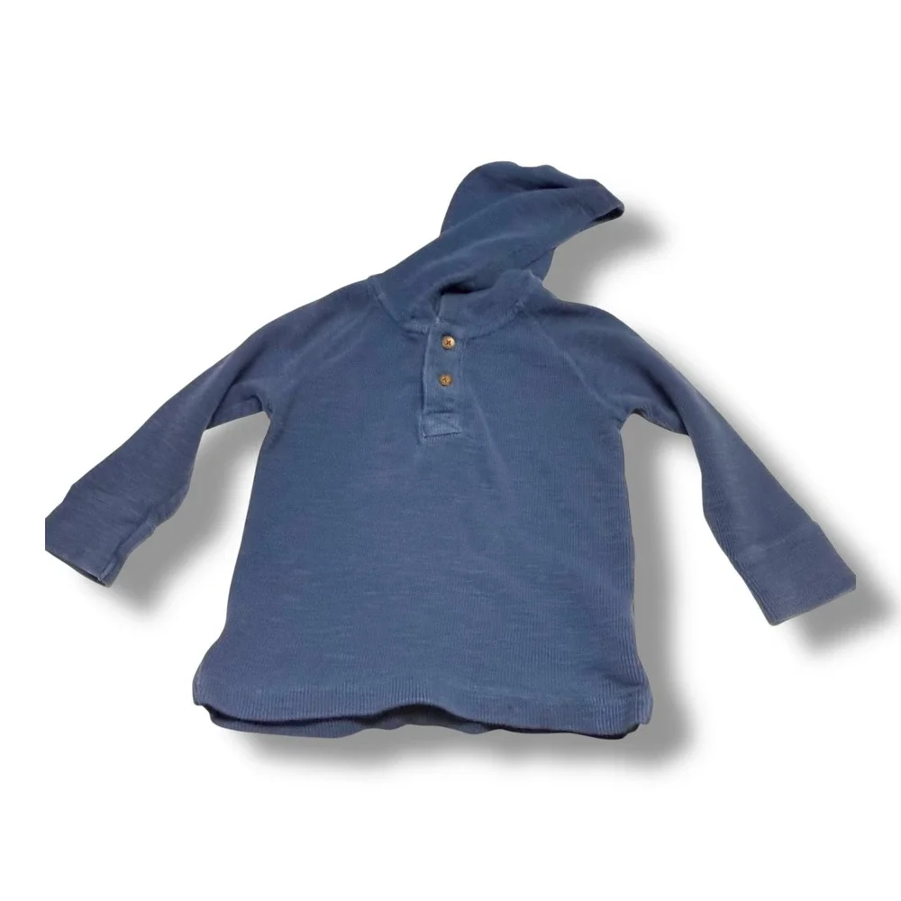 babyGap Gap Toddler Boys Blue Cotton Thermal Waffle‎ Knit Henley Hoodie 3 Years